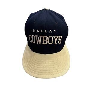 Vtg 90s AJD Mens Blue NFL Dallas Cowboys Snapback Adjustable Hat Team Spell Out
